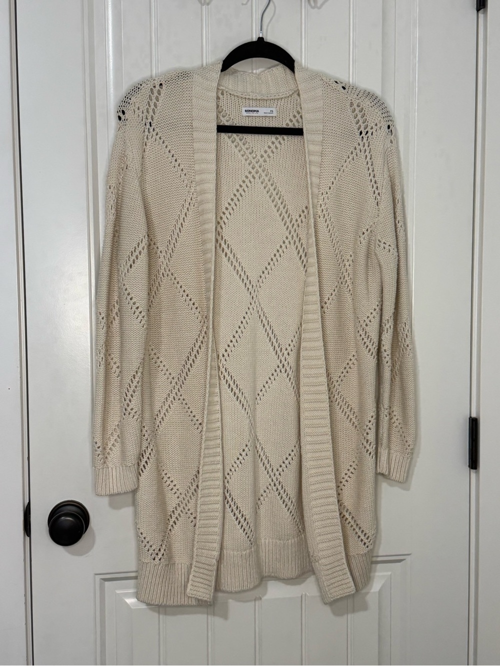 Sonoma Open-Front Diamond Pointelle Cardigan - Cream